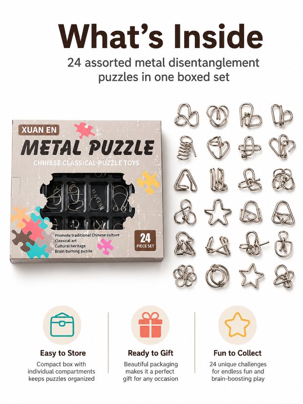 Puzzle Lock Metal Unlock Puzzle 24-in-1 Set