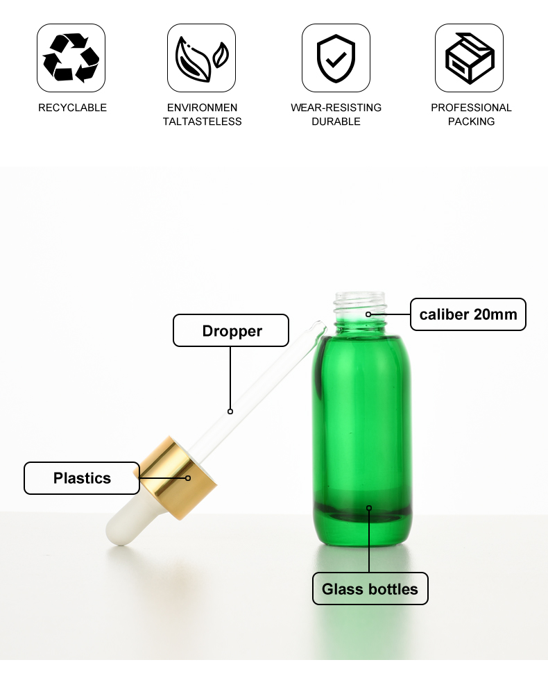 frasco cuentagotas 30ml Dropper Bottle for Serum Concentrates & Essential Oil – Customizable