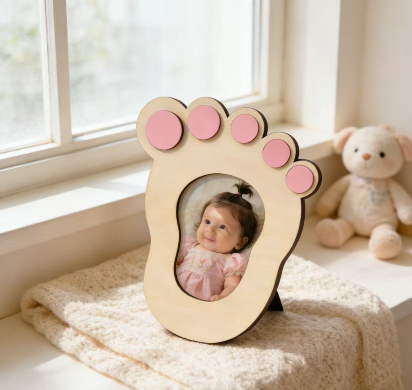 Infant Baptism Wooden Small Footprint Photo Frame Baby Full Moon 100 Days Commemorative Ornament