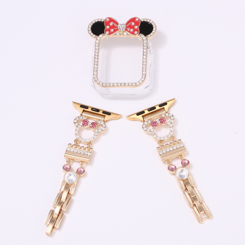 Alloy Watch Band Set Mickey & Minnie Rhinestone Metal Strap Set for Apple Watch All Series