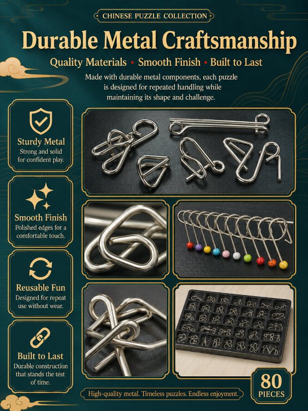 Nine Linked Rings （China Ring） 80-Piece Gift Set of Nine Linked Rings Brain Teaser Puzzles