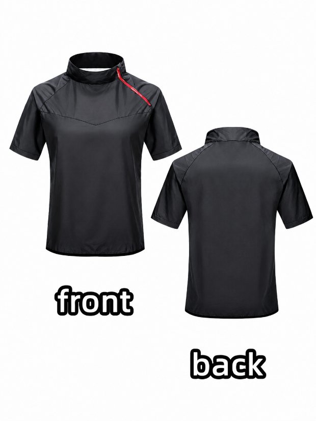 vest-top-tshirt-jacket-bra-tank Pro Men's Heat Trapping Sauna Suit For Men, Sauna Short Sleeve Sauna Shirt for Gym, Workouts with half-length zipper and stand-up collar