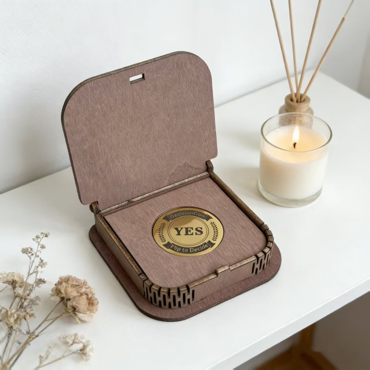 Holidays, gifts Creative Gift Decision Tool with Decision Coin