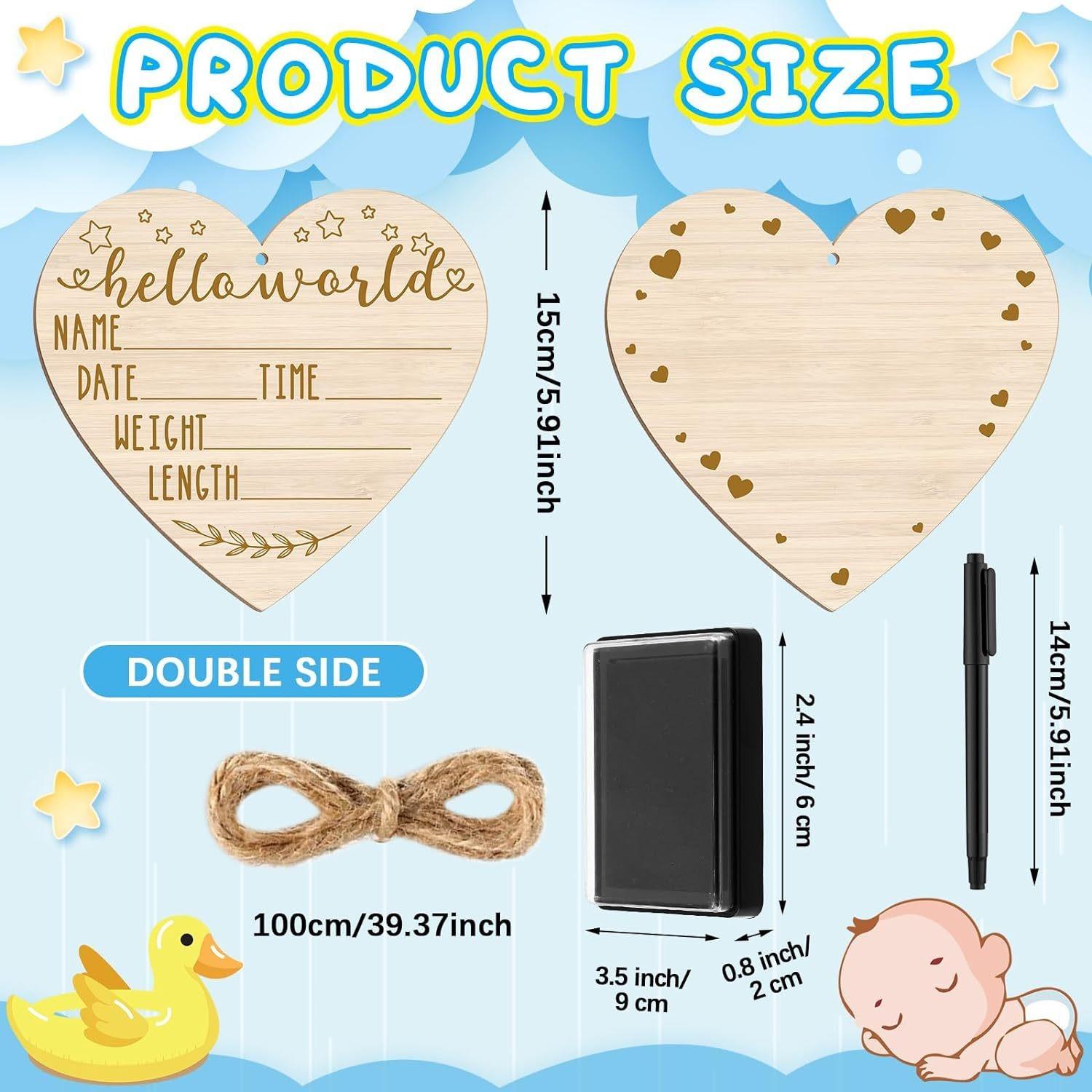 Infant Baptism Heart Style Baby Hand Footprint Commemorative Wooden Plaque