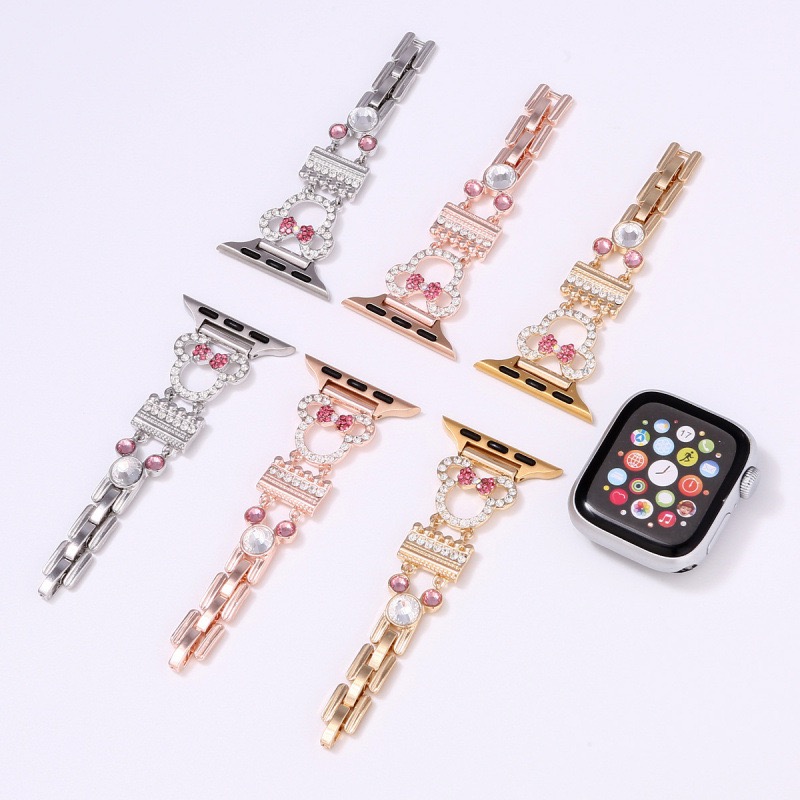 Alloy Watch Band Set Mickey & Minnie Rhinestone Metal Strap Set for Apple Watch All Series