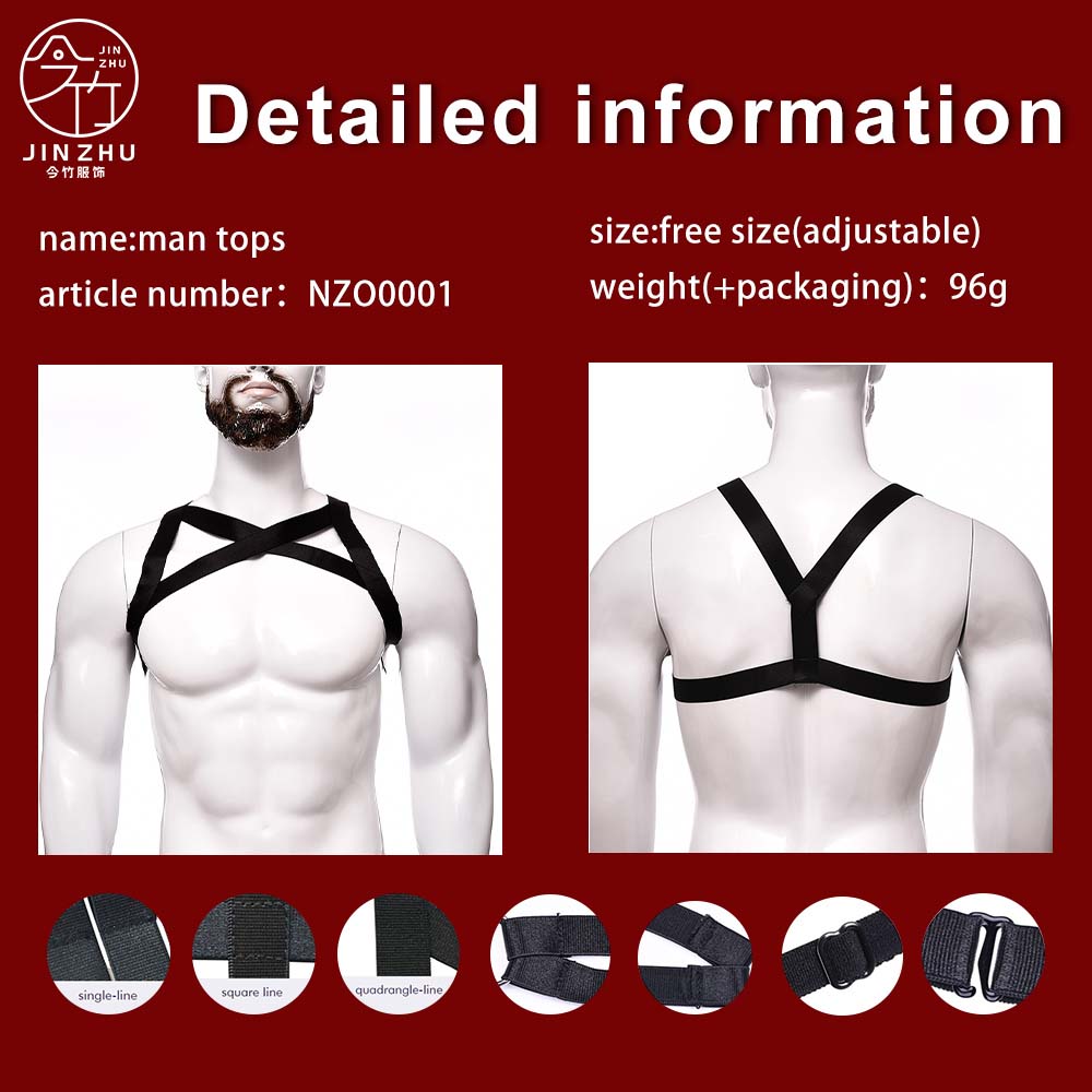 男士上衣 Men's Elastic Body Harness – Choker-Style Chest Straps with Rings