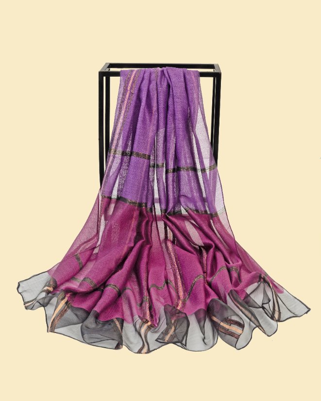 Plaid Long Scarves Plaid Metallic Yarn Long Scarf and Shawl