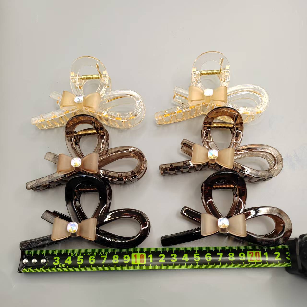 Crisscross Bow Rhinestone Claw Clip Rhinestone Transparent Cross Coffee Brown