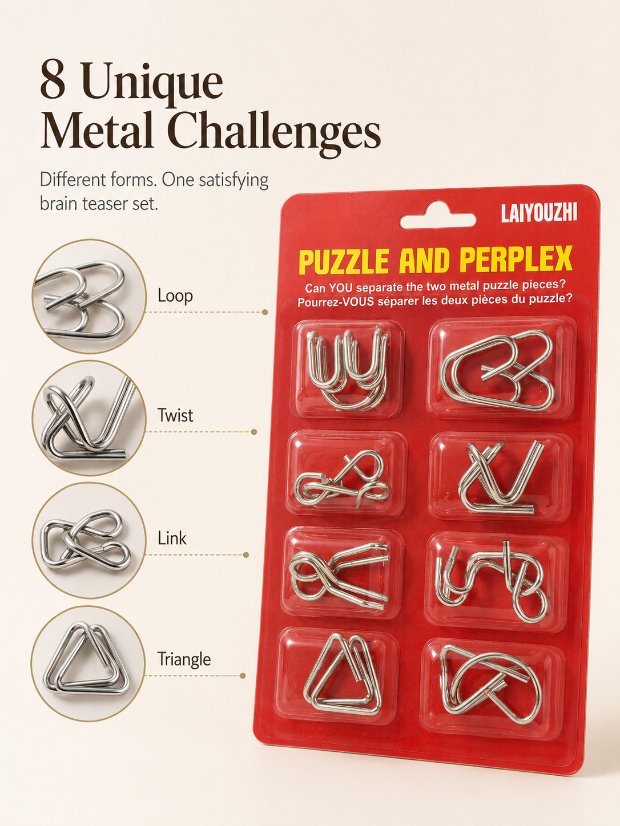 Puzzle Lock 8-piece Red Set of Intellectual Disentangling Puzzle Cards