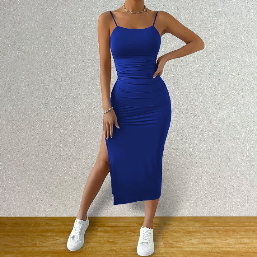 Dresses 689 Solid-Color High-Slit Camisole Maxi Dress