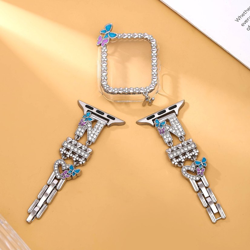Alloy watch band 26-Letter Alphabet Rhinestone Strap Set for Apple Watch All Series