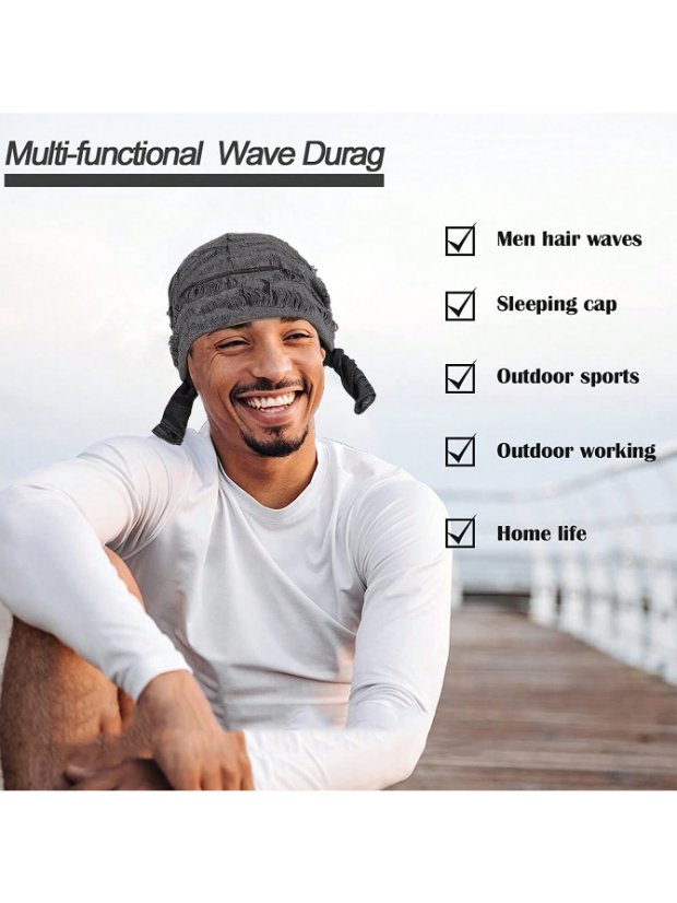Durag Unisex Distressed Ripped Durag Skull Cap, Fashion Headwrap for Sports & Outdoor Activities