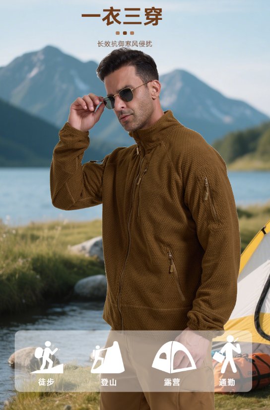 Fleece Jacket Autumn New Soccer Grid Stand Collar Sports Outdoor Fleece Jacket – Shell Jacket Liner Cycling Coat for Men