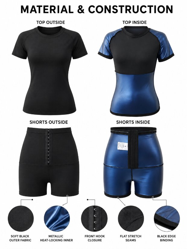 suits set Women Sauna Sweat Suit Set, Short Sleeve Sauna Top + High Waist Sauna Shorts Workout Body Shaper for Fitness Exercise
