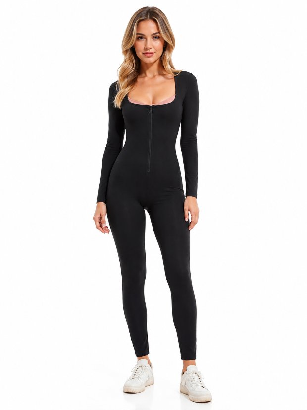 jumpsuit- 3 in 1 waist trimmer shaper Plus Size Sauna Suit Jumpsuit – Full Body Compression Long Sleeve Waist Trainer with Heat-Trapping Fabric for Gym & Running