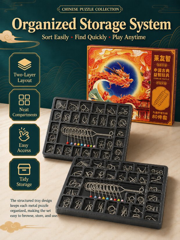 Nine Linked Rings （China Ring） 80-Piece Gift Set of Nine Linked Rings Brain Teaser Puzzles