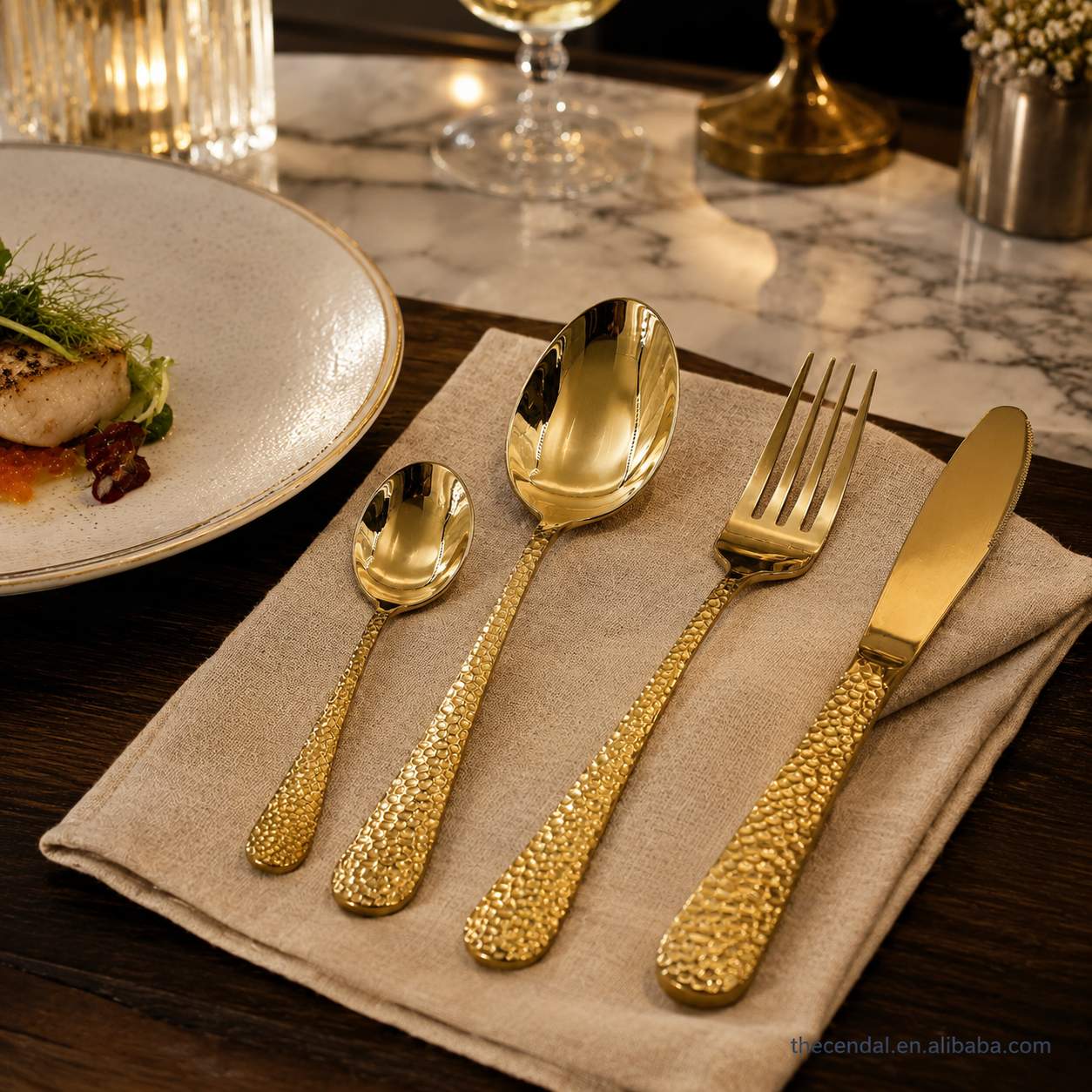 Cutlery&Flatware 410 High-Hardness Stainless Steel Gold Hammered Cutlery Set