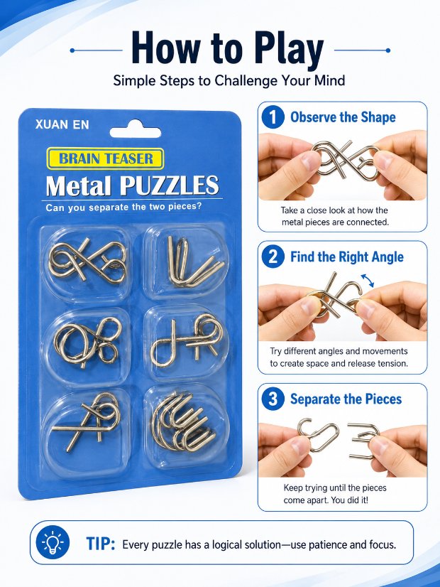 Puzzle Lock 6-Piece Intelligence Disentanglement Puzzle Blister Card Set (Blue Version)