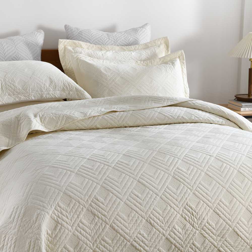 3-Piece Sets Encrypted Quilting Quilt Set Grid Embroider