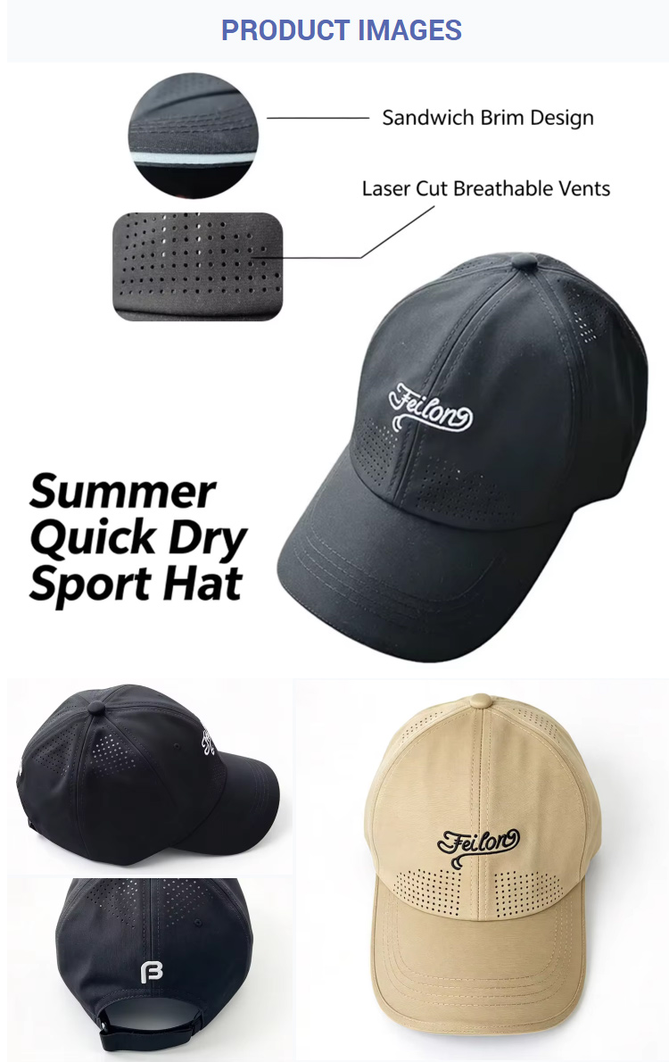 Sports Caps Laser Cut Hole Ventilated Feilong Embroidered Logo Adjustable Baseball Cap Quick Dry Breathable Golf Running Outdoor Sports Hat