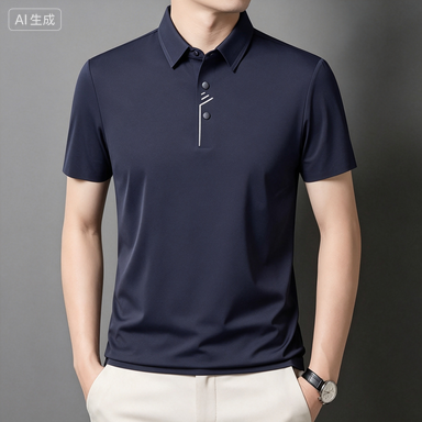Men's Business Polos Men's Seamless Ice-Silk Printed-Placket Polo Shirt