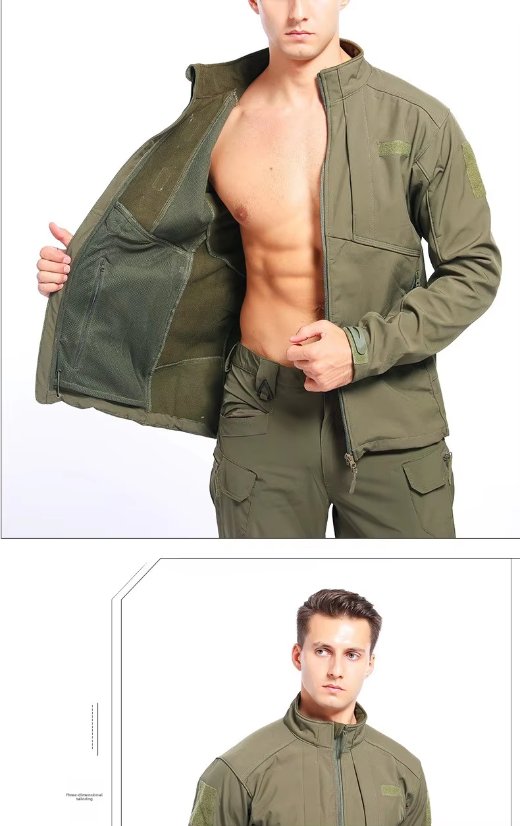 Hardshell Jacket Autumn/Winter Coated Sports Fleece Jacket – Relaxed Tactical Windproof Water-Resistant Warm Collar Outdoor Hiking Thickened Trekking Wear