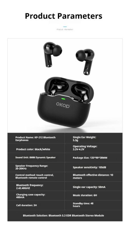 TWS Earbuds KP-212 Wireless in-ear Bluetooth Earphones