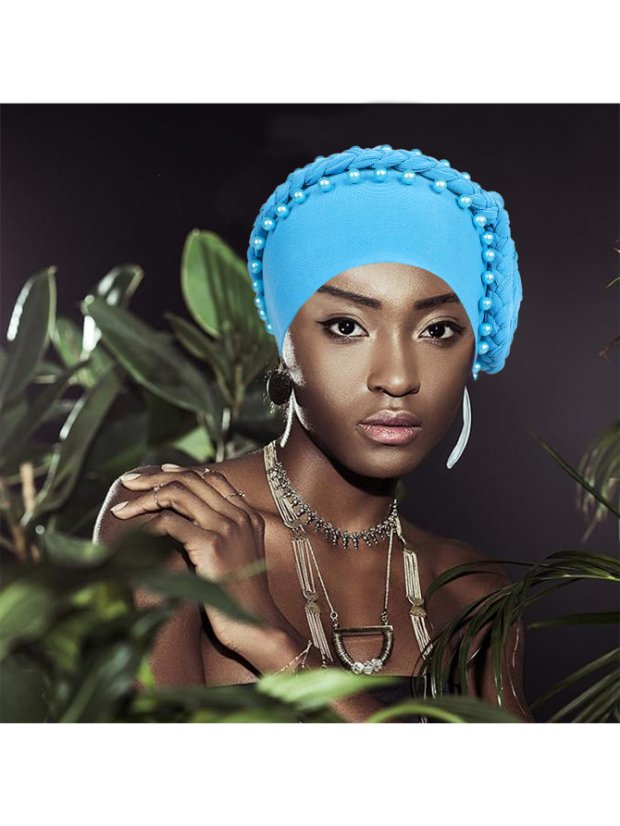Gele Handmade Plate Flower Staring at Exaggerated Women's Elastic Headscarf Hats in Africa, Banquet Party Wedding Styling Hats
