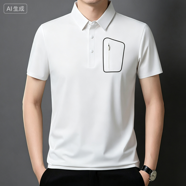 Men's Business Polos Men's Seamless Ice-Silk Zip-Pocket Polo Shirt