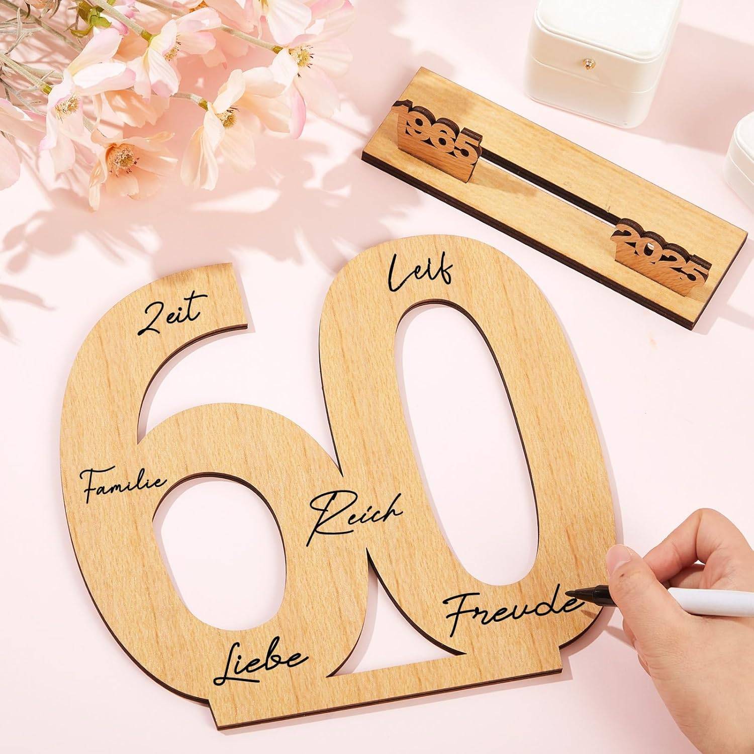 Holidays, gifts Wooden Signature Book 60th Birthday Wooden Independent Signature Number