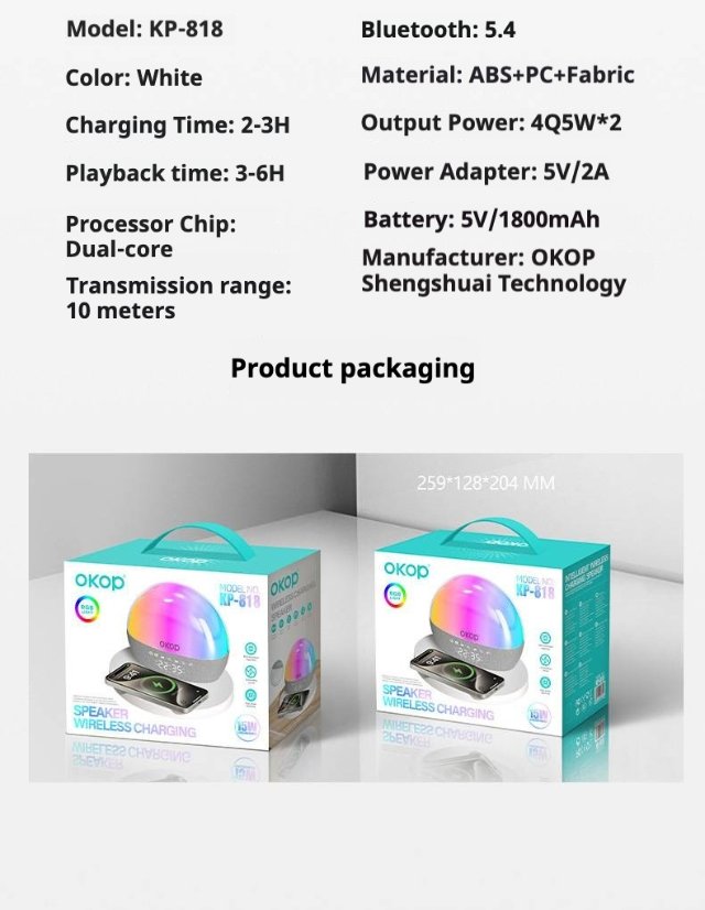 Wireless Charging Bluetooth Speaker KP-818 Wireless Charging Clock Bluetooth Speaker