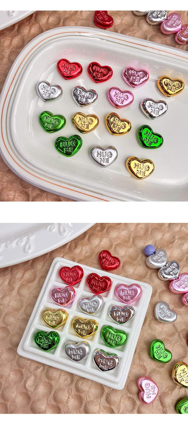 High-Quality UV Beads Metallic heart-shaped bead-695