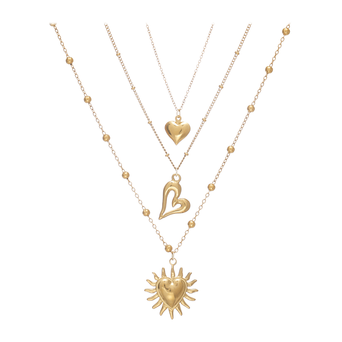 Stainless steel necklace 18K Gold Plated Multi Layer Necklace, Sun & Heart Pendant Stacked Necklace
