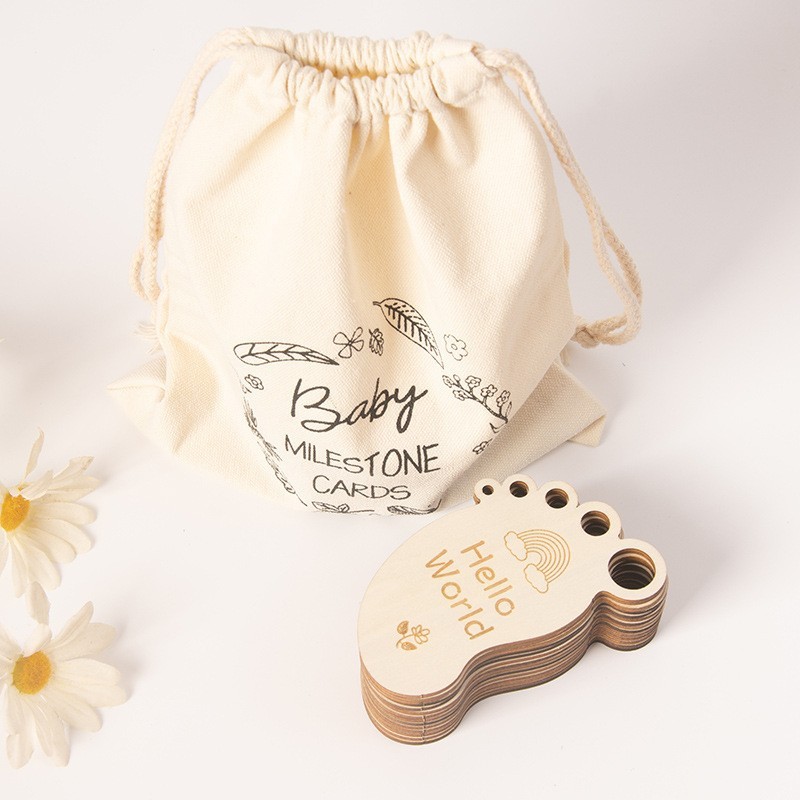 Infant Baptism Baby Milestone Month Plaque Wooden Disc Cloth Bag Packaging