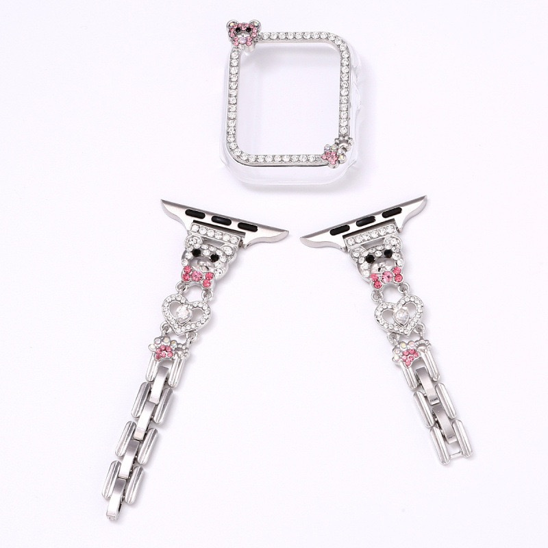 Alloy Watch Band Set Bear Rhinestone Metal Strap + Case Set for Apple Watch All Series