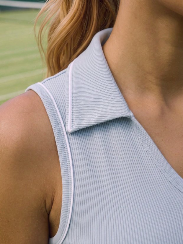 Tennis Set Ice-Blue Polo-Neck Tennis Skirt Set with Built-in Bra
