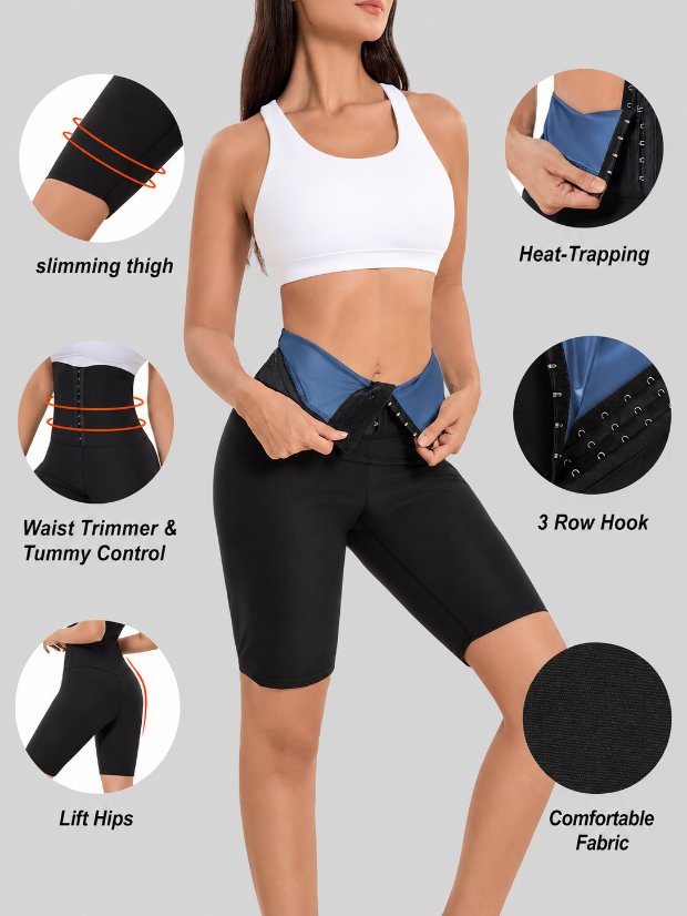 legging-shorts-capri-pant Sauna Sweat Shorts for Women High Waisted stomach Waist Trainer Slimming Capris Body Shaper with Adjustbale Hook-and-eye closures