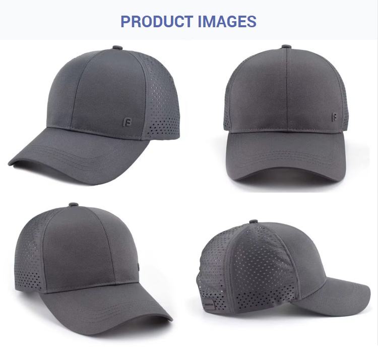 Sports Caps Dark Grey Perforated Laser Cut Perforated Baseball Cap Quick Dry Breathable Curved Brim Adjustable Outdoor Sports Hat