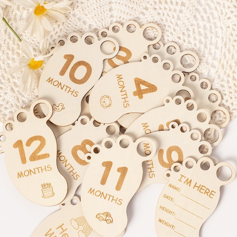 Infant Baptism Baby Milestone Month Plaque Wooden Disc Cloth Bag Packaging