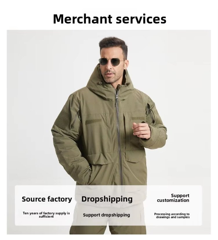 Mountaineering Jacket Cross-Border Exclusive Tactical Cold-Weather Cotton Jacket – Thickened Windproof Waterproof Outdoor Hooded Parka Winter Warm – OEM/Private Label Available