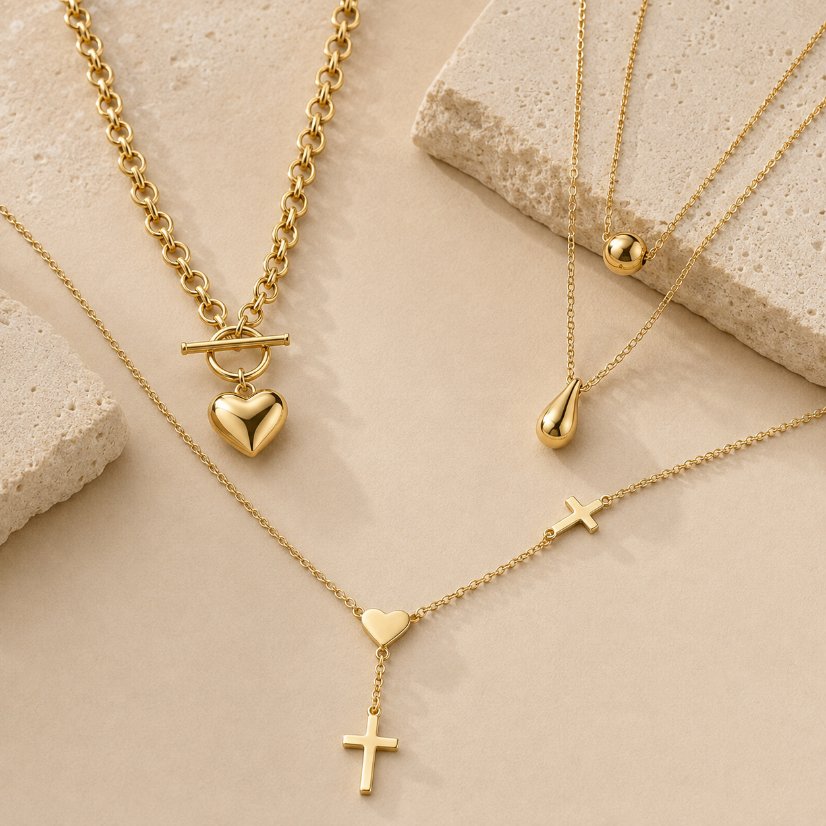 Stainless Steel Necklace Stainless Steel Heart Cross Teardrop Pendant Necklace