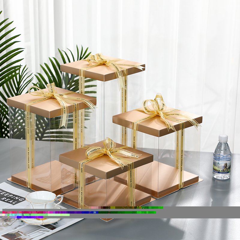 Square Cake Boxes Square Cake Box with Gold Lid and Clear Side Panels