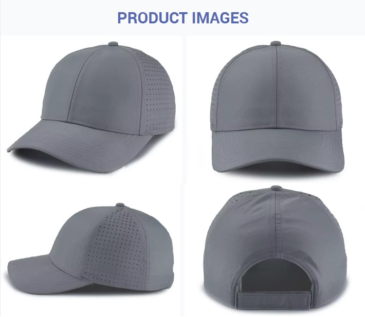 Sports Caps Grey Lightweight Laser Cut Hole Ventilated Perforated Adjustable Baseball Cap Quick Dry Breathable Running Golf Outdoor Sports Hat