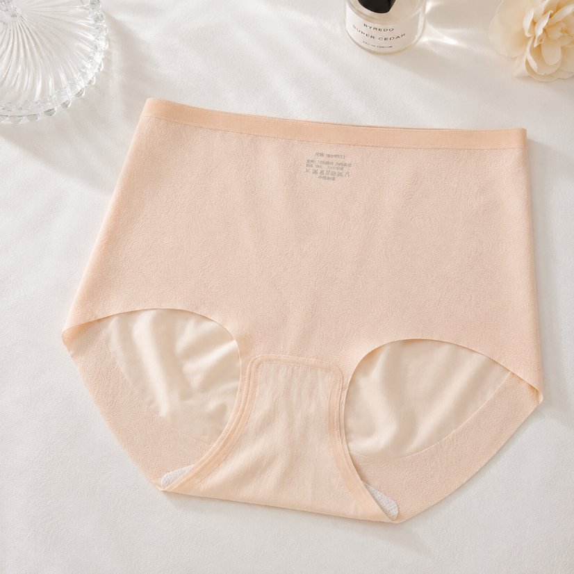 Briefs 12D Water‑Ripple Jacquard Seamless High‑Waist Women Briefs, Antibacterial Crotch Underwear