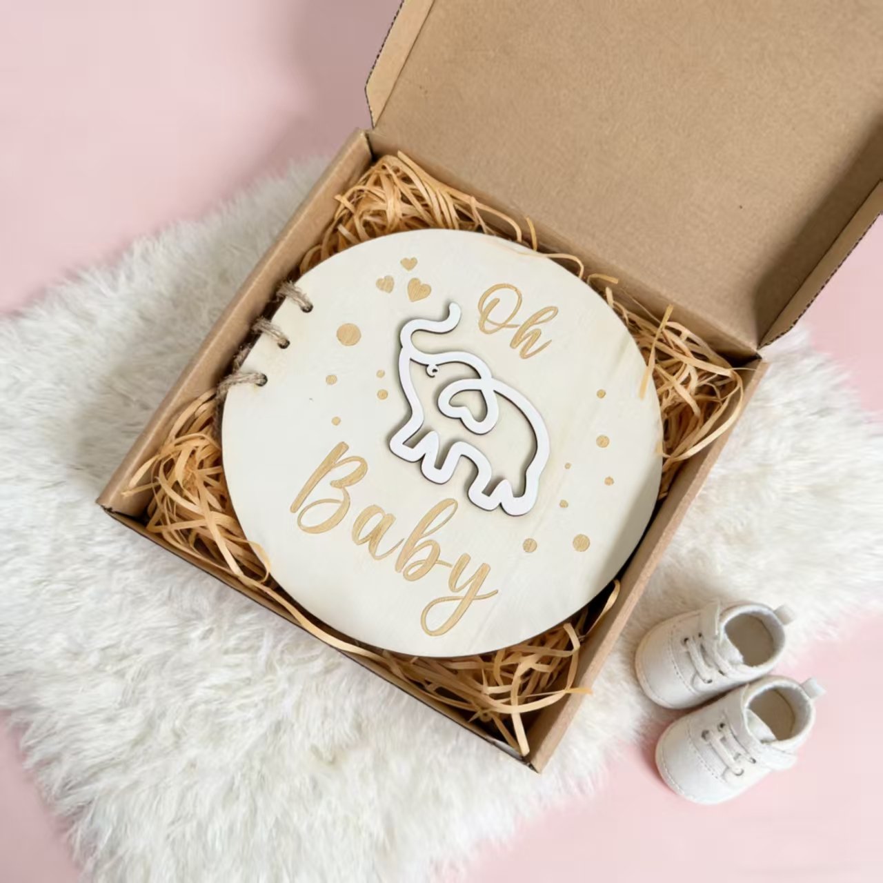 Infant Baptism Elephant Baby Guest Book Baby Wooden Photo Album