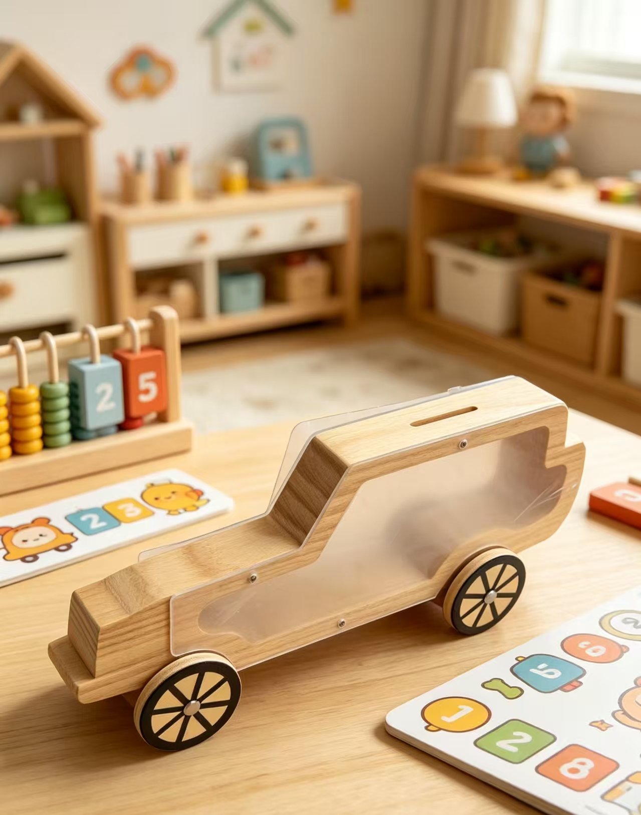 Holidays, gifts Solid Wood Car Shape Piggy Bank