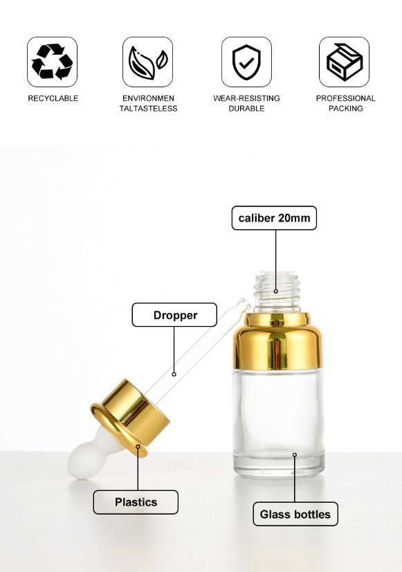 frasco cuentagotas 20ml/30ml Dropper Bottle for Serum & Cosmetic Packaging