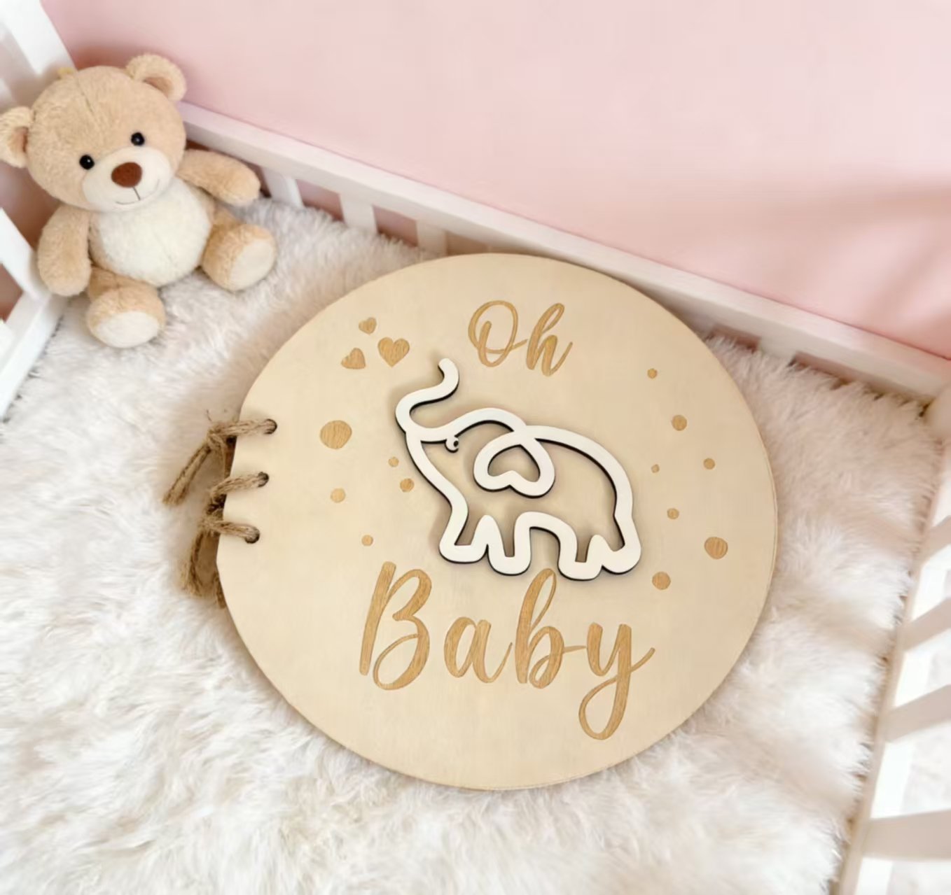 Infant Baptism Elephant Baby Guest Book Baby Wooden Photo Album