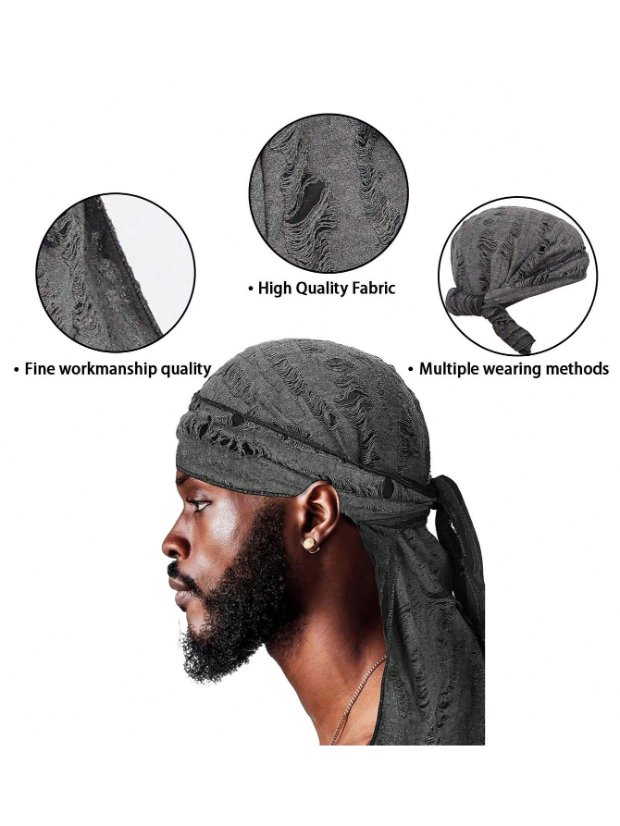 Durag Unisex Distressed Ripped Durag Skull Cap, Fashion Headwrap for Sports & Outdoor Activities