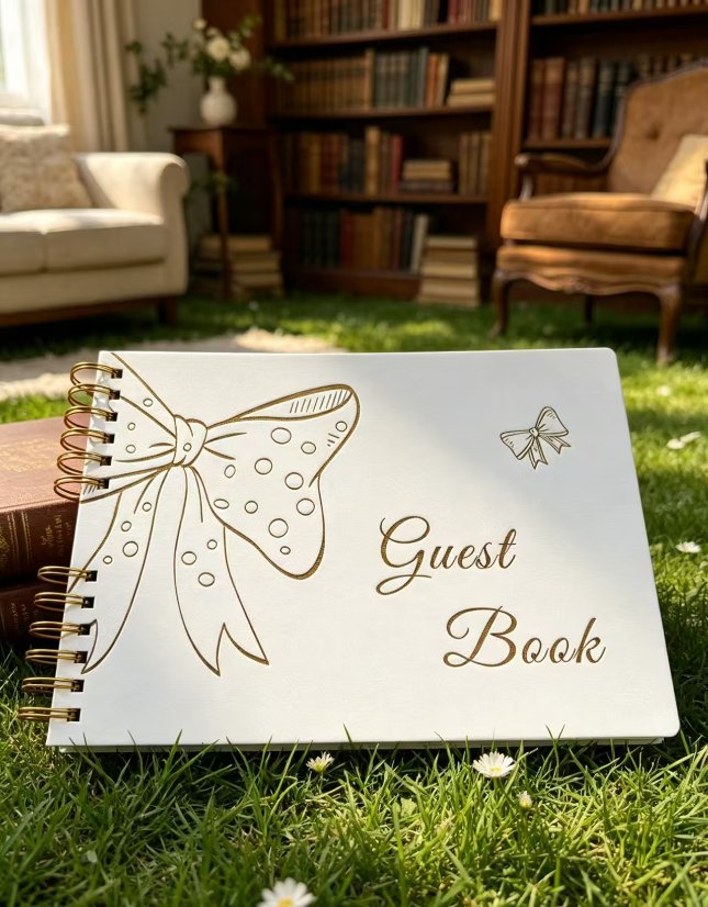 Personalized Photo Album Original Design Bow-Themed Wedding Guestbook